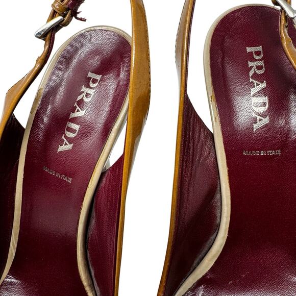Prada Vintage Y2K Brown Leather Slingback Mule Pumps Logo Heels EU 39 - Picture 8 of 9